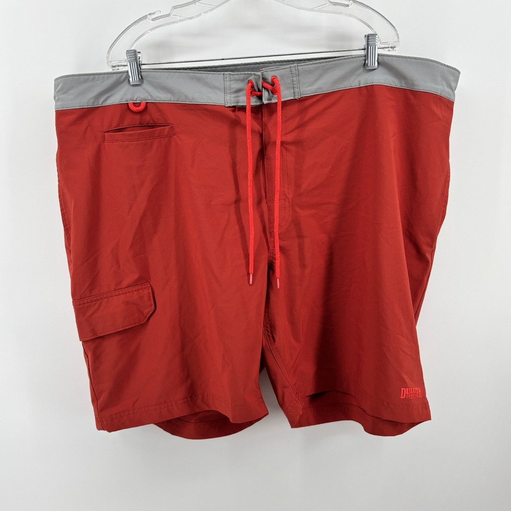 Duluth Trading Co Mens Red Grey Board‎ Shorts Swim Trunks Cargo Pocket Size 48